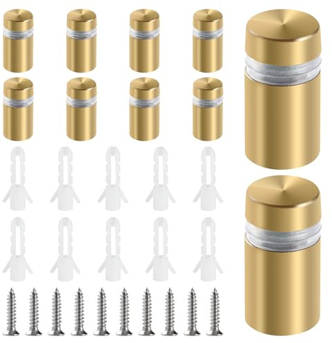 YIXISI 10 Piezas 12×20 mm Tornillo de Publicidad de Acero Inoxidable, Clavos de Vidrio Publicidad Tornillo Separador, Clavos de Fijación de Vidrio, con Tornillos, para Publicidad de Crista, Oro