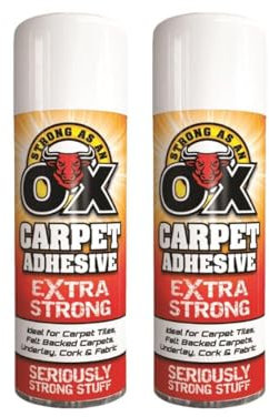 GSV Essentials Carpet Adhesive Spray, Extra Strong, Adhesive Glue Spray for Multi-Purpose Carpet Tiles, Felt Backed Carpets, Underlay, Cork & Fabric, Strong Stuff (2 PCS)