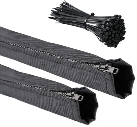 2pcs Zippered Rigging Sleeve 47'' Long with 100pcs Cable Zip Tie, Trolling Motor Cable Organizer Sleeve for Cover Wire Extension Cord