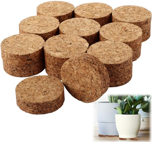 LOLYSIC 48Pcs Cork Plant Pot Feet, Natural Cork Pot Feet for Outdoor Plant Pots, Invisible Potted Riser for Indoor Outdoor Garden Flower Plant Pots Drainage & Prevent Rot, 5x1.5cm