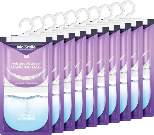 Assorbitori di umidità confezionati da 10 profumi alla lavanda, sacchetti per deumidificatori da armadio sospeso, assorbitore di umidità, pacchetti compatti per eliminare odori per auto, bagno