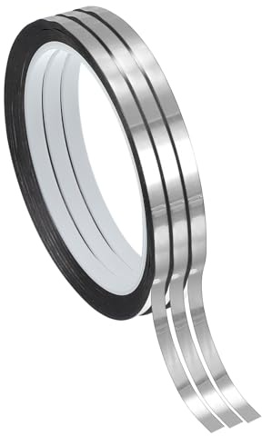PATIKIL Cinta Película Poliéster Metalizada 5mm x 50 Metros, Paquete 3 Cinta Decorativa Metálica Plateada Brillante Cinta Adhesiva Espejo Para Detalles Pared Acento Artes Gráficas Molduras
