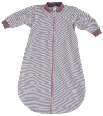 Baby Schlafsack mit Ärmeln, Gestreift Blau-Weiß, Temperaturausgleichend, für 20-22°C Raumtemperatur (Mauve/Natur, 86-92)