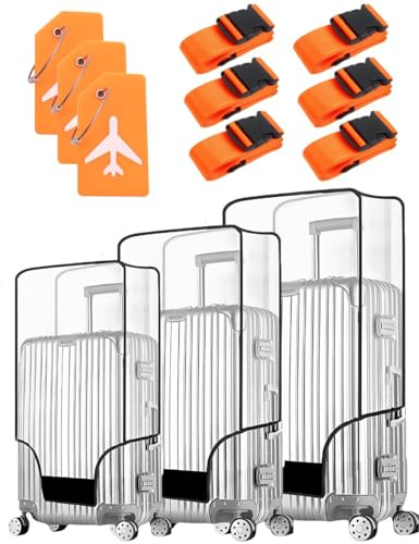 Fhauopsa 3 PCS Clear Suitcase Covers for Luggage, 20 24 28 Luggage Protector Suitcase Cover TSA Approved Waterproof Transparent PVC Protector (20+24+28)