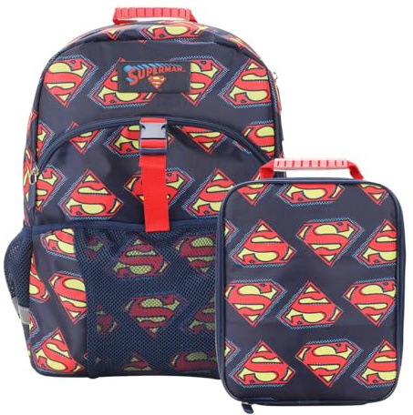 Bioworld Superman Logo All-Over Print 16 Premium Backpack & Lunch Kit Set