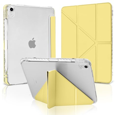 MuyDoux Custodia Origami per iPad 10ª Generazione 10,9 Pollici 2022/ iPad 11 A16 2025 con Portamatite, 5 Posizioni Regolabili, Custodia Posteriore Acrilico Trasparente Antiurto Sottile Durevole