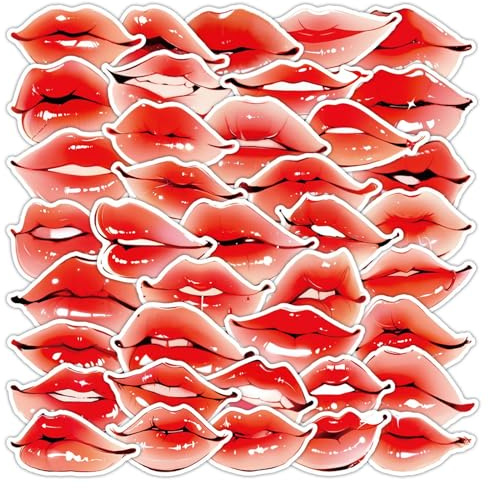 LYLSDSB Lippen Aufkleber 54 Stück Wasserfest Niedlich sexy Mund Sticker für Wasserflaschen Laptop Skateboard Gepäck Scrapbook Koffer Fahrrad Auto,Vinyl Funny Lip Sticker für Mädchen Erwachsene