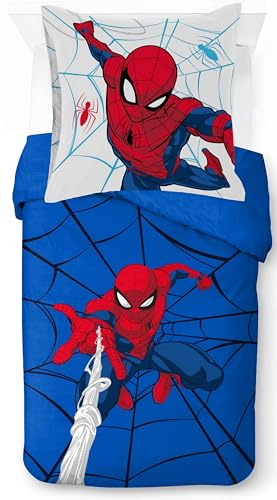 Jay Franco Marvel Spiderman Webtastic Ensemble de housse de couette 100% coton pour lit simple – Comprend une taie d'oreiller 80 x 80 cm