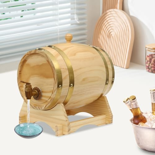 Weinfass mit Zapfhahn, 5L Ellipse Bierfass mit Ständer, 30 * 22.5 * 28.5cm Holzfass für Whiskey und Wein, Fass Barrel Weinfass für Bars, Vorratskammern, Esszimmer, Küchen und Partys