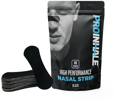 ProInhale™ Athletic Nose Strips for Breathing – Flexible Nasal Strip for Comfortable Fit, Secure Hold, Non-Slip Adhesive Nose Tape, Sport and Sleep Nose Strips, 60 Count Nasal Expander Strips