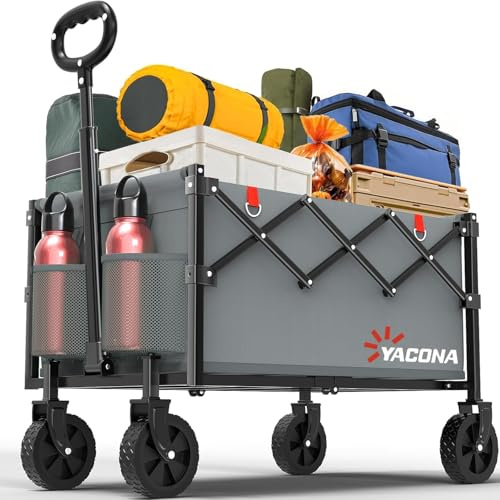 Carro plegable con 4 ruedas reforzadas, carro de mano plegable con asa, carrito todoterreno para tienda de comestibles, camping, compras, playa, jardín, gris