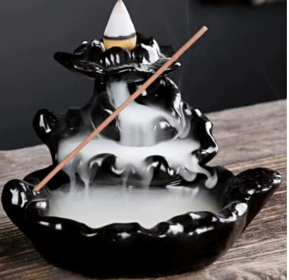 GOEDCH: bruciatore di incenso a flusso di incenso, portaincenso in ceramica di alta qualità, design realistico del flusso di fumo e motivo Lotus per meditazione, decorazione per la casa