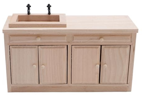 1/12 puits de Bassin à l'échelle Miniature lavabos de lavabos en Bois de Simulation de Simulation de mobilier pour Accessoire de Maison de poupée