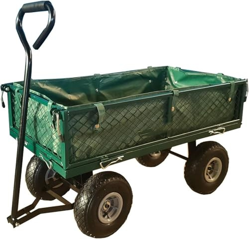 Zanbeel Heavy Duty Steel Garden Cart – 400 lb Capacity Utility Wagon with Removable Mesh Sides, All-Terrain Wheels, Outdoor Yard Trolley for Gardening & Lawn, Green