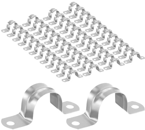 M METERXITY 50-Pack Conduit Clamps, 1 Stainless Steel Rigid Pipe Strap M25 U Bracket Pipe Clamps with 2 Holes for Plumbing/Conduit/Cables Installation, U-Tube Tension Clips