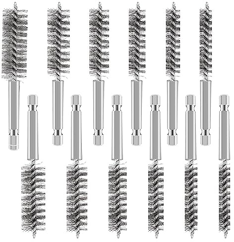 Qusedwey 12 Cepillos de PerforacióN de Acero Inoxidable,Cepillos Alambre para Taladro,Cepillo Manguera para Cabeza de Palos de Golf para Taladro EléCtrico,Destornillador de