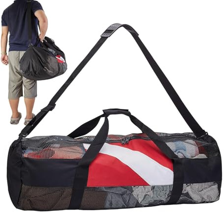 Mesh-Tauchtasche - 65 cm Tauchausrüstungshalter, strapazierfähiger Reißverschluss, schnell trocknende faltbare Lagerung, verdickte Strandausrüstung Halterung, leichte Reisetasche | Tauchtasche für