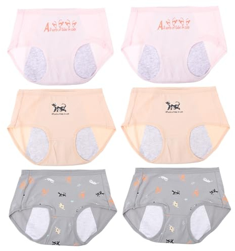 Hoement 6 Stück Periodenunterwäsche Damen mit Verstärktem und Verdicktem Baumwollzwickel Komfortabel und Wiederverwendbar für Mittlere Menstruation L-größe