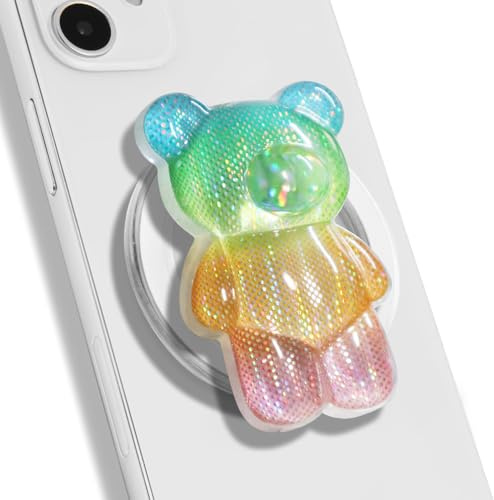 On The Grip Magnetic 3D Gummy Bear Style Expandable Collapsible Mobile Phone Grip Stand Holder for Smartphone Tablet Cell Phone Accessory (Rainbow)
