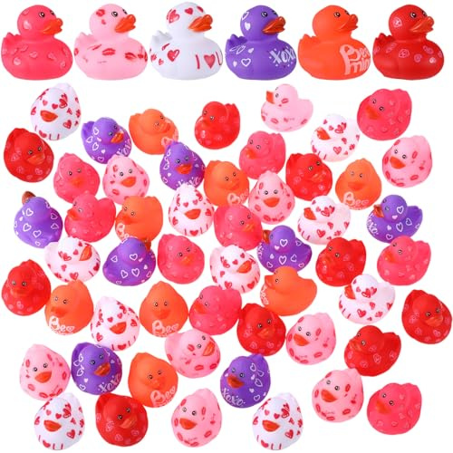 Jerify 12 Pcs 2 Inch Valentine's Day Rubber Duckies Bulk Mini Heart Rubber Ducks for Kids Bathtub Toys Classroom Prizes Birthday Wedding Party Favors Gifts Goodie Bag Fillers, 6 Styles (Colorful)