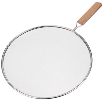 BESPORTBLE Protector contra Salpicaduras de Aceite Mango Ergonómico de Madera de Acero Inoxidable para Cocina Segura Quemaduras