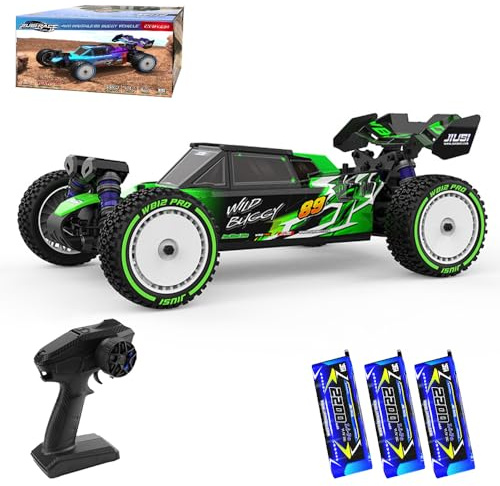 X-Verse 1:12 100KM/H Ferngesteuertes Auto, 4WD Wasserdichtes Schnelles RC Truck mit 3S Bürstenloser Motor, 2.4GHz All Terrain Offroad RC Truggy für Erwachsene- 3 Batterien(Grün)