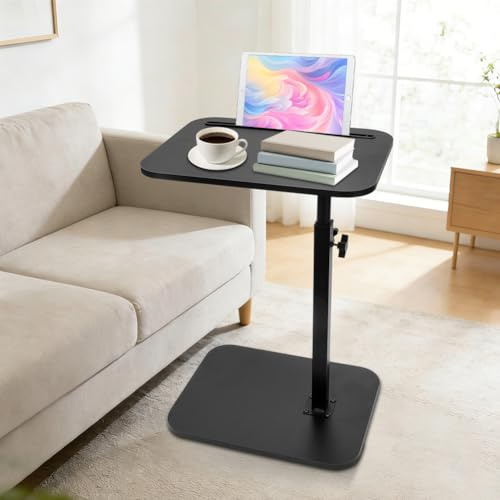 C-Form Beistelltisch Höhenverstellbar, Kleiner Beistelltisch Couch, 360° Rotierbarer Sofatisch, Couchtisch, Kaffeetisch Side Table Sofa Table Betttisch für Couch Wohnzimmer Schlafzimmer (Schwarz)
