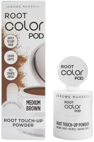 Jerome Russell Root Color Pod MEDIUM BROWN | Root Touch Up Powder | Instant Grey Coverage for Roots & Hairline | Thinning Hair Filler | Smudge Proof | Vegan | With Precision & Full Cover Applicators