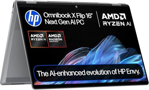 HP OmniBook X Flip 16 WUXGA Touch 2-in-1 Copilot+ PC, AMD Ryzen AI 5 340, 16GB RAM, 512GB PCIe SSD, Windows 11 Home, Wi-Fi 7, Backlit Keyboard, Meteor Silver (16-ar0504sa)