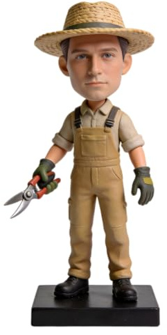 mydedor Individuelle Gärtnerfigur mit Wackelkopf, personalisierte 3D-Figur aus Foto, handgefertigte Polymer-Ton-Ganzkörper-Statue mit Gartenschere, Geschenk für Gärtner, Geburtstag, Ruhestand
