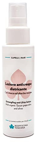 Biofficina Toscana Lozione spray anticrespo per capelli, 100 ml – Spray districante capelli con vinacce e olive bio – Trattamento disciplinante con Uviox®-Oleox®, miele bio e proteine vegetali