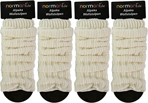 normani 4 Paar Alpaka Grobstrick Stulpen Legwärmer mit Alpakawolle Farbe Wollweiß