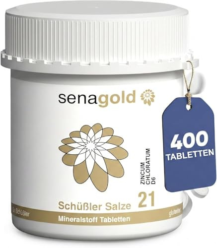 Senagold Schüßler Salz Nr. 21 – Zincum chloratum D6 – 400 Tabletten – gluten- & alkoholfrei – hergestellt nach Homöopathischem Arzneibuch (HAB) in Deutschland