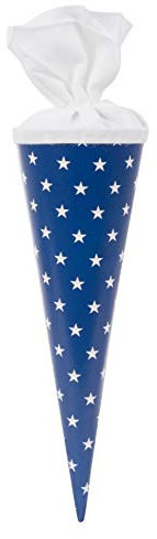 goldbuch 93 010 Geschwistertüte Sterne, Schultüte aus Lackarton mit Sternenmuster, Geschenkverpackung mit weißem Filzverschluss (ohne Verschlussband), Zuckertüte rund, Länge 35 cm, Ø 11,5 cm, Blau