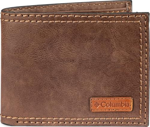 Columbia mens RFID Slim Bifold Wallet With ID Window Dark Tan