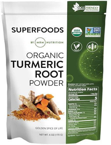 MRM Organic Turmeric Powder - for Women and Men - USDA Organic Superfood with Antioxidants and Phytonutrients for Smoothies, Drinks, & Recipes, Natural, Vegan & Gluten-Free - 85 Servings