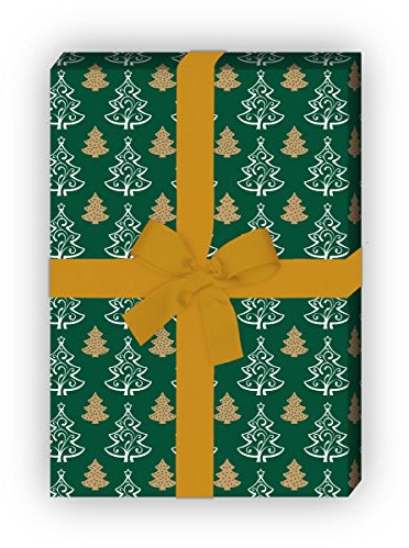 Kartenkaufrausch Grafisch, edles Weihnachtspapier, Geschenkpapier Set zu Weihnachten mit Ornament Weihnachtsbäumen, grün, für tolle Geschenk Verpackung, Designpapier, 4 Bogen, 32 x 48cm
