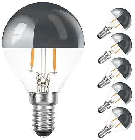 NCC-Licht 5x LED Kopfspiegellampe P45 Tropfen E14 2W Extra Warmweiß 2200K | LED Leuchtmittel mit Kopfspiegel in Silber ersetzt 25W Glühlampe, ideal für Schminktisch Spiegel und Deko