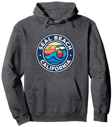 Seal Beach California CA Vintage Nautical Waves Design Pullover Hoodie