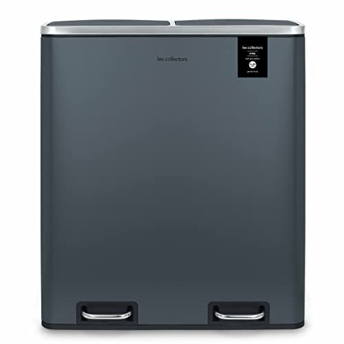 Les Collectors Recycling Kitchen Pedal Bin Stainless Steel No.906, 60L, Resistant, Waste separator 2x30L bins, Removable Inner Buckets waste Bin, Recycling, Selective sorting, Silent lid closure, Grey