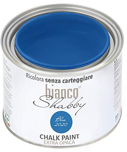 bianco Shabby® Blue (2020) (Blau) - (500 ml) Chalk Paint Kreidefarbe auf Wasserbasis für alle Oberflächen – geruchsneutral, einfach zu verarbeiten, extra matt