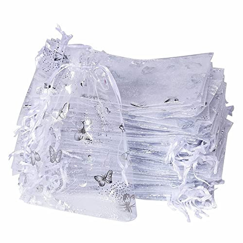 Voarge 100pcs Bolsas Organza Blancas 9x12 cm, Bolsas de Regalo con Cordón, Ideal para Joyas y Regalos Especiales