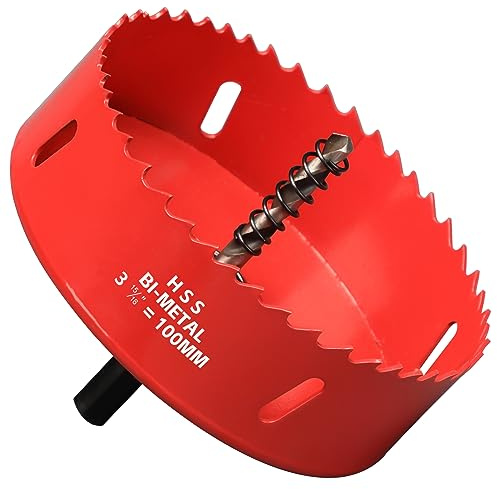100 mm HSS Bi-Metall Lochsäge, rote Oberfläche, Maislochschneider in 30 mm Schnitttiefe für Holzplatten, weiche Metallbleche, Trockenbauwände und Kunststoff