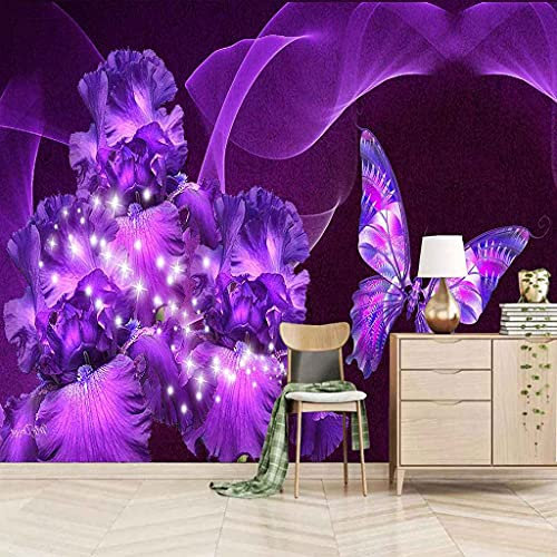 FVGKYS Wandbilder Schlafzimmer Erwachsene Kinder Tapete Plakate 3D Lila Blumenschmetterling Selbstklebend Wandgemälde Wandtattoo Kunst Dekoration Für Wohnzimmer Küche Wanddekoration 350x256cm