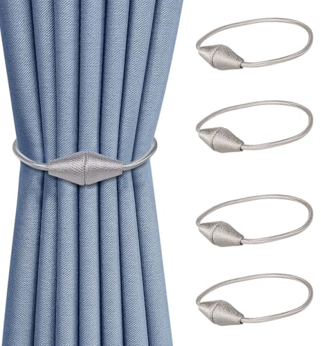 Dalababa 4 Piezas Alzapaños Magnéticos para Cortinas Abrazaderas de Cortina Amarres de Cortina Cuerda de Cortina Hebilla de Cortina Tiebacks de Cortina Accesorios de Cortinas Dormitorio, Gris