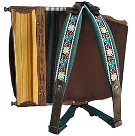 Generisch Steirische Harmonika Riemen Junior – Edelweiss Grün mit Rückenverbinder – gepolsterte, verstellbare Tragegurte für Kinder – bequemes Harmonika-Zubehör für junge Musikanten & Volksmusik