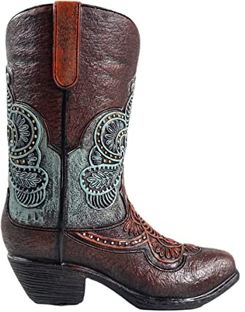 Urbalabs Western Cowboy Boot Vase 7 Inch Brown and Teal Classic Vase Decorative Cowboy Boots Vases Home Office Rustic Decor Country Living Wedding Centerpiece