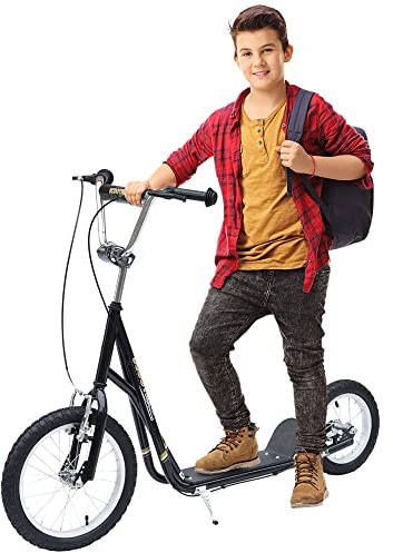 HOMCOM Kids Scooter, Teen Kick Scooter with Rubber Wheels, 16 Front Wheel, Height Adjustable Handlebar, Dual Brakes, Kick Stand, for 5+ Years, Black