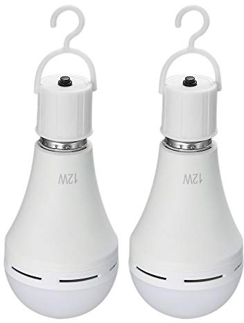 Benkeg Paquete de 2 Bombillas LED de Emergencia Recargables multifuncionales de 12 W, Equivalente a 60 W, 6000 K, Luces Colgantes Brillantes para Exteriores para Cortes de energía, Camping, Fiestas