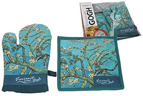 CARMANI - Gant de cuisine décoratif et manique résistant à la chaleur antidérapant pour la cuisine, la pâtisserie, les grillades imprimées avec Vincent Van Gogh, fleur d'amande